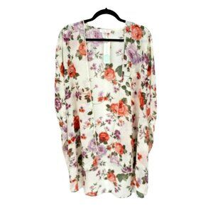 Emory Park Caley Kimono Womens plus 2XL White Sheer Floral S/S‎ NEW